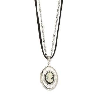   Silver Marcasite and Onyx Woman Cameo Locket Pendant Jewelry