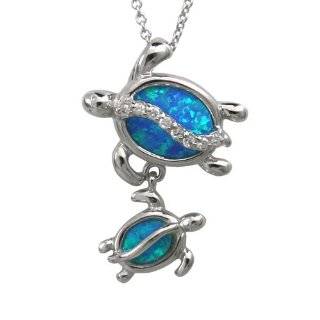  Sterling Silver Hawaiian Blue Opal Mother & Baby Turtle 