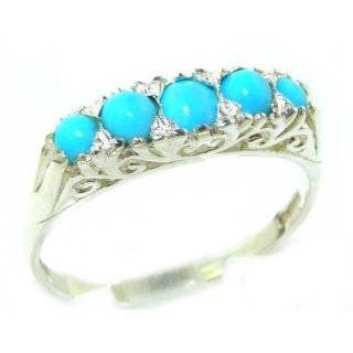Solid Sterling Silver Natural Turquoise Victorian Style Eternity Ring 