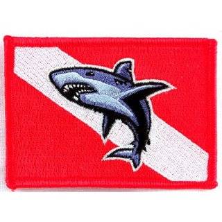  White Shark Diver Down Flag Patch Embroidered Iron On Scuba Diving 