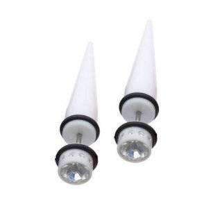   Zirconia Gem White Acrylic (16 Gauge) Cheater Tapers  Fashion Ear Plug