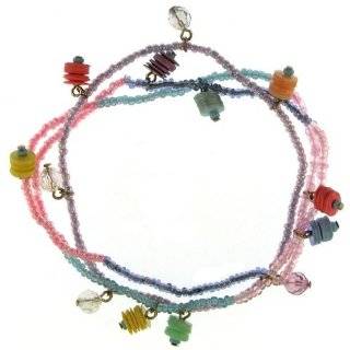 Three Bead Bracelets, Stretch, with Dangling Charms In Multi / Pastel
