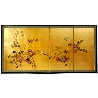   Wall Art   6ft. Wide Oriental Cherry Blossom Gold Leaf Screen Painting