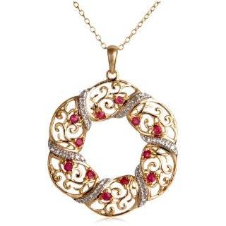  Yellow Gold Plated Sterling Silver Round Ruby Pendant and 