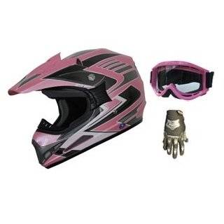 TMS Pink Flame Dirt Bike ATV Motocross Helmet Off Road MX with Goggles 