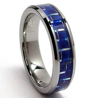    Blue Carbon Fiber Inlay Ladies Tungsten Wedding Band Ring Jewelry