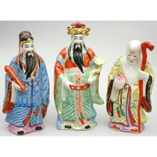   Oriental Ceramic Chinese Tao Lucky Star Gods Statues   Set of 3
