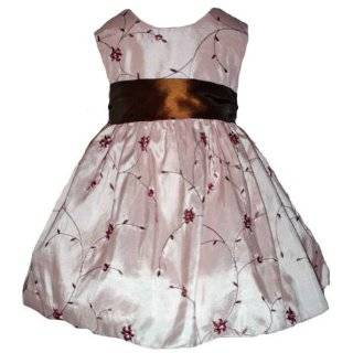  New Chocolate Brown & Pink Embroidered Flower Girl Dress 