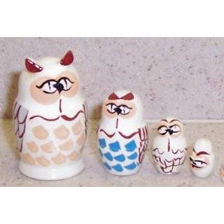 Owl owls * Russian nesting doll mini * 5pc / 1.5in * mn.v.5.owlWT