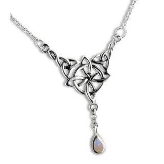   Celtic Knot Triple Moon Phases Genuine Rainbow Moonstone 17 Necklace