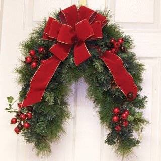 Grande Red Velvet Crescent Door Wreath /Holiday Mailbox Swag