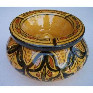 Moroccan Handmade Two Piece Ceramic Yellow Medium Ashtray,by Treasures 