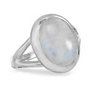  Rainbow Moonstone Oval Polished Sterling Silver Ring, 6 
