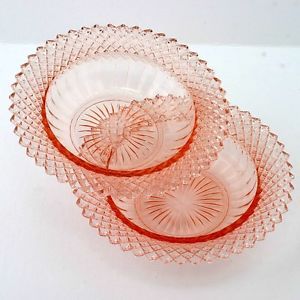 Pink Miss America Depression Glass Anchor Hocking Cereal Bowls Pair Vintage 1930