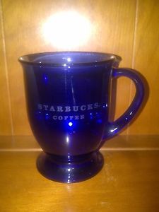 Starbucks Footed Cobalt Blue Glass Coffee Mug by Anchor Hocking
