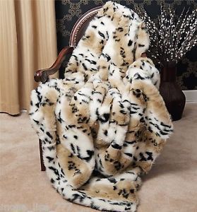 New Luxurious Lynx Faux Fur Throw Blanket Bed Sofa Animal Print Warmer