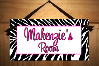 Hot Pink Zebra Print Girls Bedroom Nursery Door Sign
