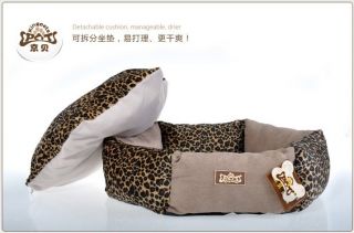 New Luxury Leopard Print Pet Dog Cat Sofa Bed House Kennel Brown