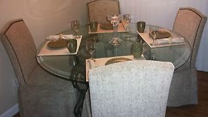 Ashley Furniture Round Glass Dining Table w Four Chairs