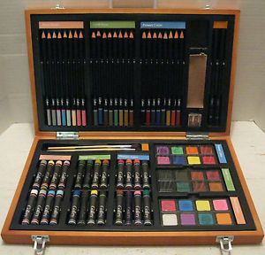 Gallery Art 80 Piece Set Oil Pastels Color Pencils Kit Wood Box Artist Supplies