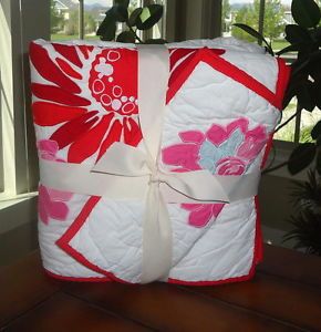 Pottery Barn Kids Harlington Nursery Bedding Quilt Sham New Baby Girls Red