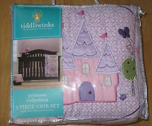 New Tiddliwinks Princess 3pc Baby Girls Crib Bedding Set Quilt Dust Ruffle Sheet