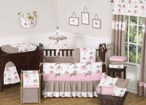 JoJo Designs Modern Pink Brown Elephant Baby Bedding Crib Set for Newborn Girl