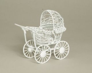 Doll House Mini Vintage Wire Baby Buggy Carriage Pram Stroller Fancy