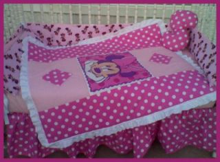 New Crib Bedding Set M w Pink Minnie Mouse Polka Dots