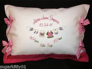 Personalized Baby Girl Clothes Birth Certificate Announcement Pillow Free SHIP