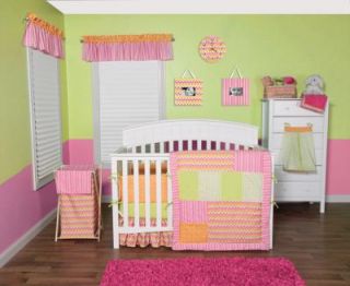 Trend Lab Savannah 6 PC Girl Nursery Baby Crib Bedding Set New Pink Orange Green