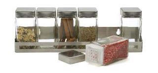 RSVP 18 10 Stainless Steel Spice Rack with 6 Glass Bottles New