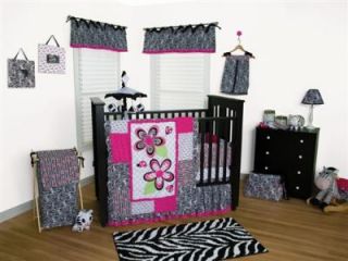 Trend Lab Zahara 3 PC Baby Girl Nursery Crib Bedding Set Pink Black Lime White