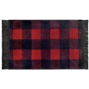 Black Bear Lodge Red Black Plaid Latex Backed Bath Rug Mat Carpet