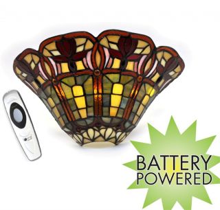 Exciting Lighting Battery Powered LED Stained Glass Classic Floral Wall Sconce