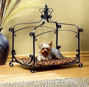 Unique Wrought Iron Frame Small Dog Bed Cat Puppy Princess Crown w Print Cushion