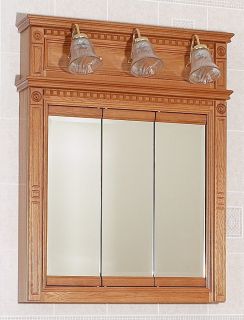 Newport Oak Bathroom 36" Vanity RH Drawers Medicine Cabinet Mirror Lights Valet