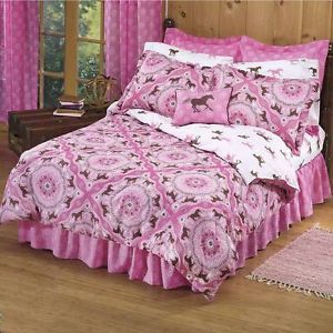 Girls Horse Pony Pink Bandana 6pc Twin Comforter Sheets Bed in Bag Set