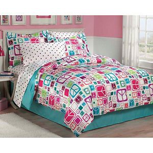 Peace Sign Love Twin Comforter Set Bed in A Bag Girls Teen New Bedding