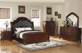 New 4pc Elegant Brown Cherry Finish Wood Priscilla Bedroom Set