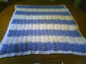 Handmade Crochet Baby Boy Blanket Afghan Throw Blue and White Basketweave