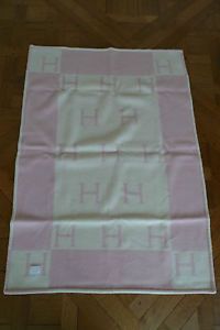 Hermes Pink White Avalon Baby Blanket Throw