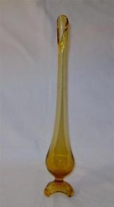 Vintage Amber Colored Tall Glass Vase 3 Footed Hand Blown Bud Vase