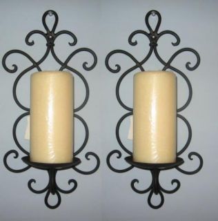 Black Wrought Iron Metal Candle Holder Wall Sconce Set