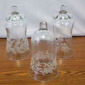 3 Vintage Clear Glass Candle Holder Sconce Shades Grapes Hummingbirds Floral
