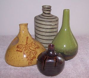 Lot of 4 Vintage MCM Studio Art Pottery Bud Vases Takahashi Raku and More
