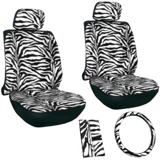 9 PC Zebra White Black Front Bucket Car Seat Cover Set Wheel Belt Pad Head Rest