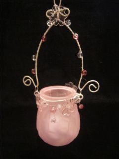 Pink Green Lemon White Glass Hanging Candle Holder Tea Light Wedding Garden