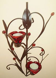 New Art Deco Ruby Red Tealight Wall Sconce Candle Holder Home Interior Lighting