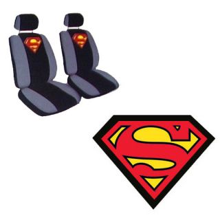 11pc DC Superman Superhero Comic Gray Black Complete Car Seat Cover Full Set Std